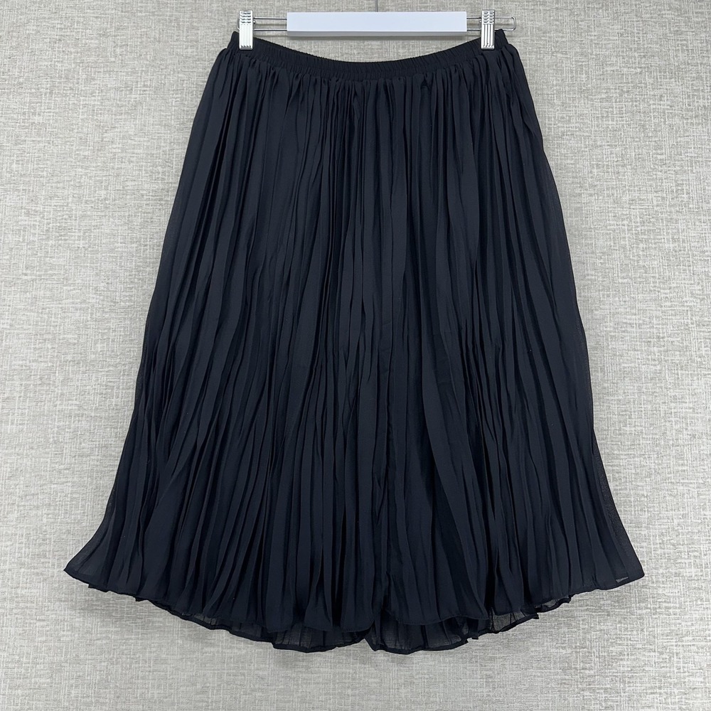 Smooth Premier Skirt Womens Small Petite‎ Black Pleated Midi Georgette Lined